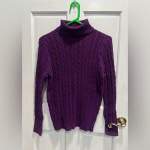 ST JOHN'S BAY Purple Cable Knit Stretchy Turtleneck Sweater SIZE LARGE Pre Loved